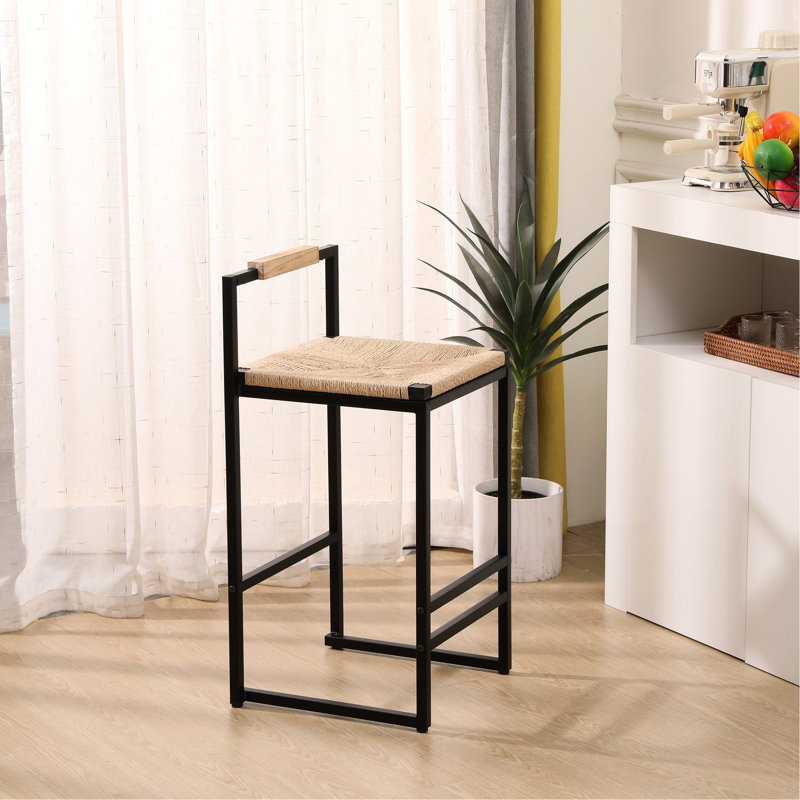 2 tabourets de bar avec support pour le dos: base en métal et siège en corde de papier confortable pour diverses pièces de comptoir élégant: