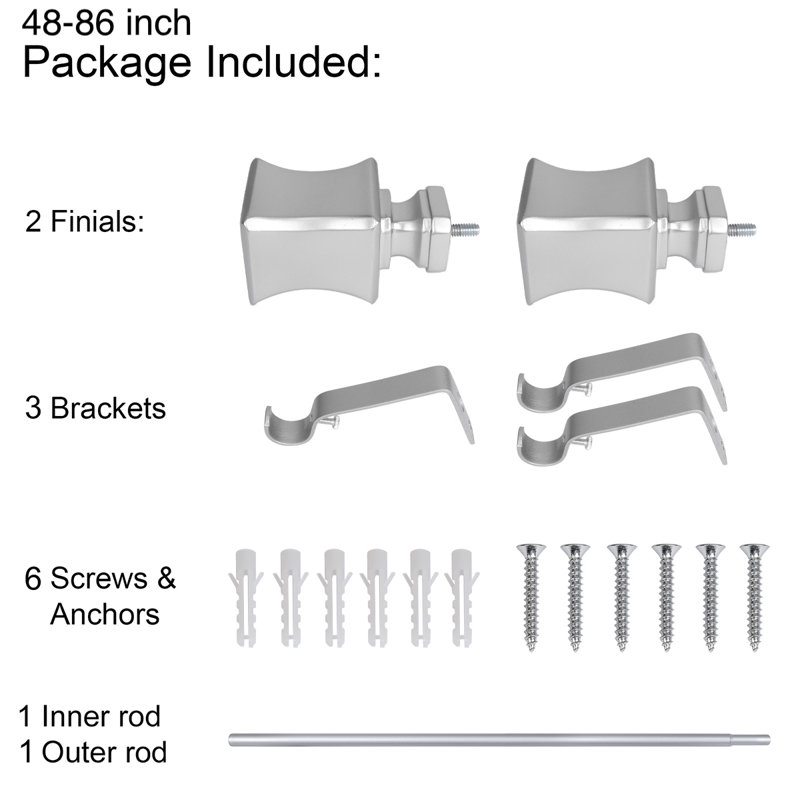 Adjustable Nickel Metal Single Curtain Rod with Decorative Finials
