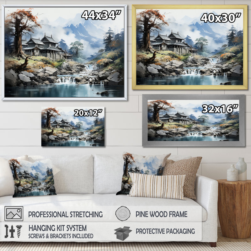 Bernest China Art Misty Mountain sur toile, Cadre doré à une seule photo, H 34 po x l 44 po x P 1,5 po