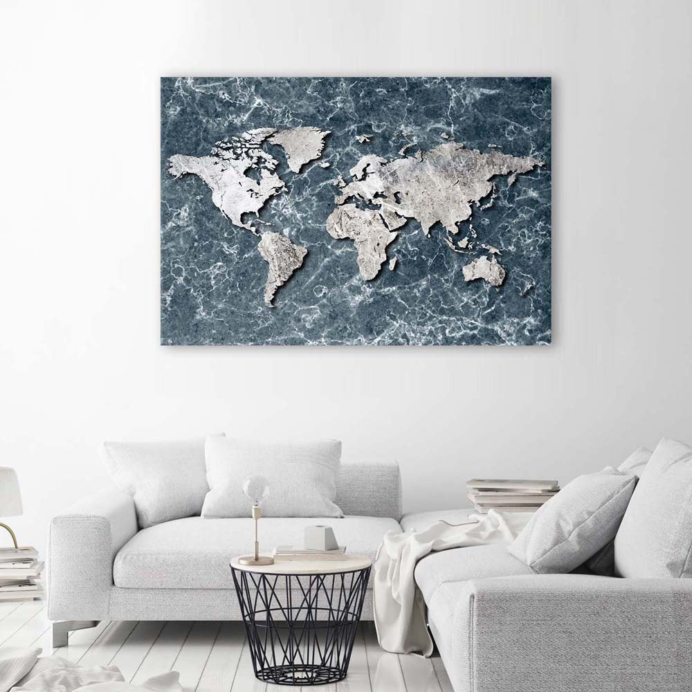 Leinwandbild World Map Marble Grey