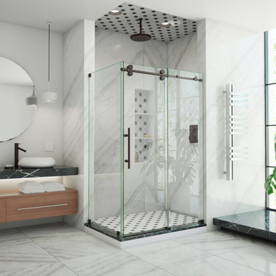  DreamLine Enigma-XO 32 1/2 inch D x 44 3/8 - 48 3/8 inch W x 76 inch H Frameless Sliding Shower Enclosure in Oil Rubbed Bronze Stainless Steel