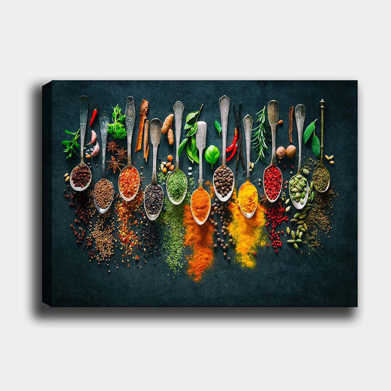 Espèces sur cuillère, aliments de cuisine sur toile