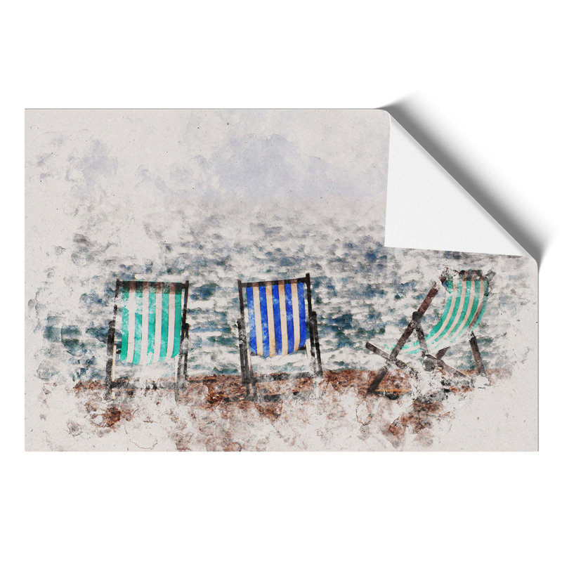 Deckchairs on Brighton Beach Watercolour - Unframed Graphic Art, 42cm H x 59cm W x 0.1cm D