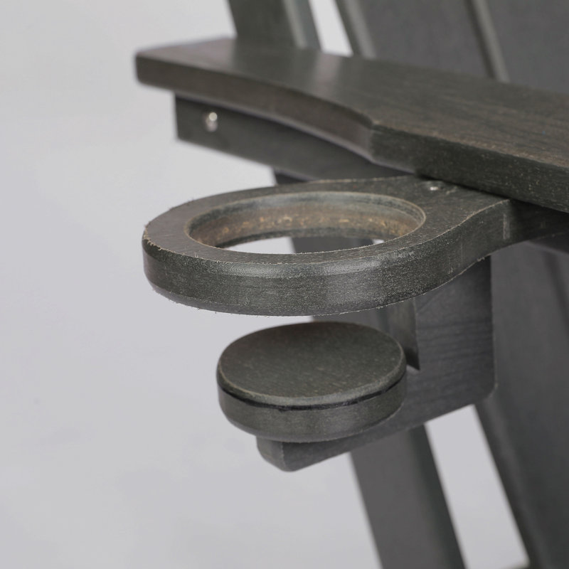 Hdpe Folding Adirondack Chair With Dual Cup Holder - Composite Adirondack Chair With Wood Texture, Gray