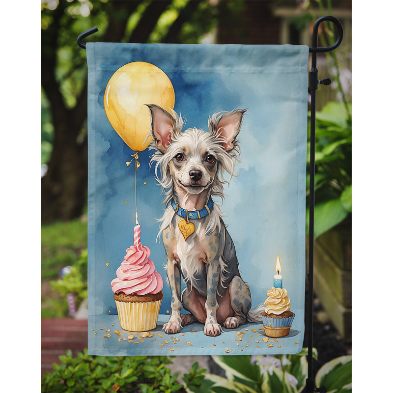 Drapeau de jardin «Happy Birthday», Chien chinois à crête