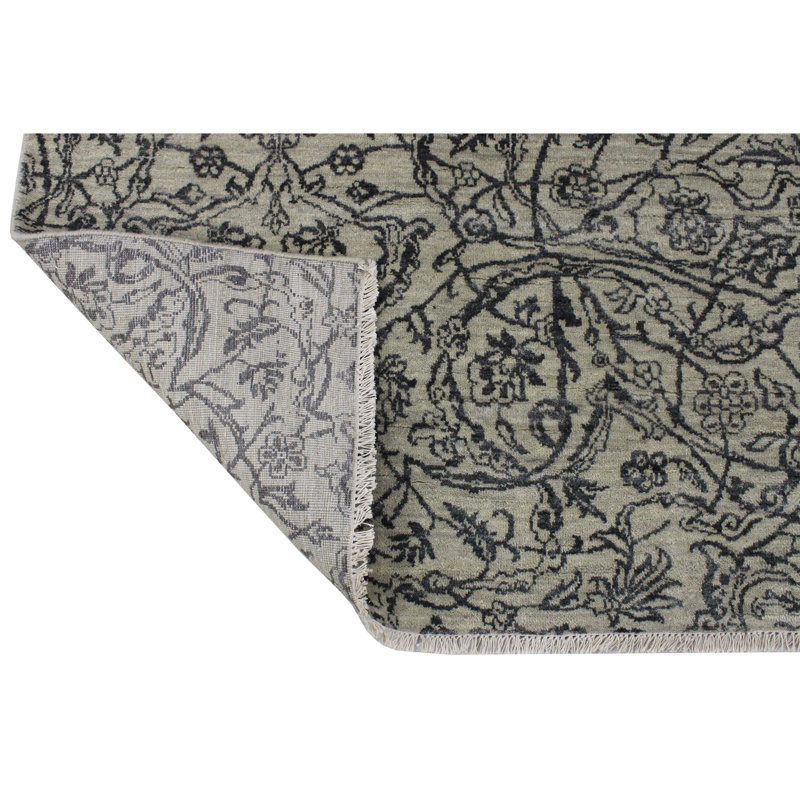 Hand Knotted Damask Area Rug in Brown/Beige, Rectangle 6' x 9'