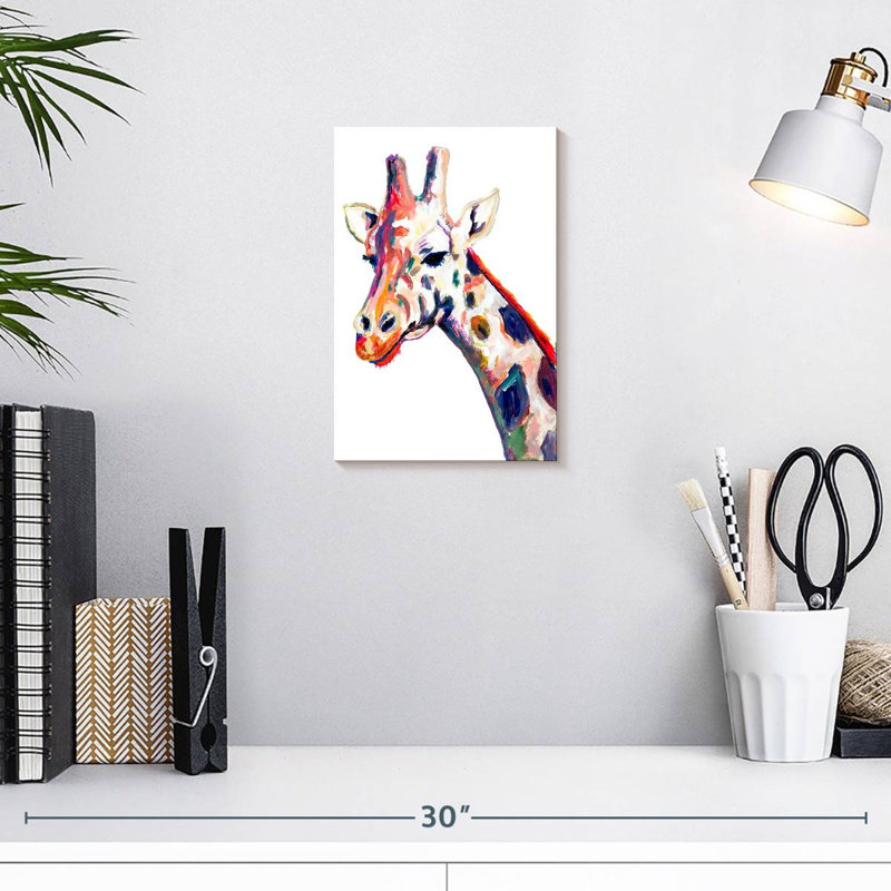 Brampt, girafe colorée sur fond blanc, H 12 po x l 8 po