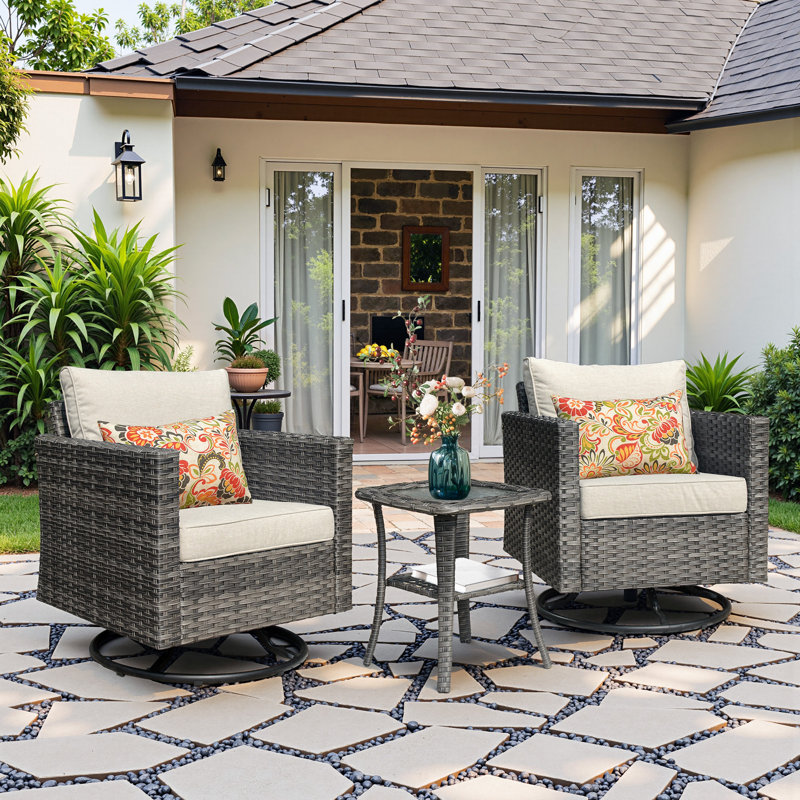 Harbin Wicker 2 - Person Patio Conversation Set with Cushions, Beige
