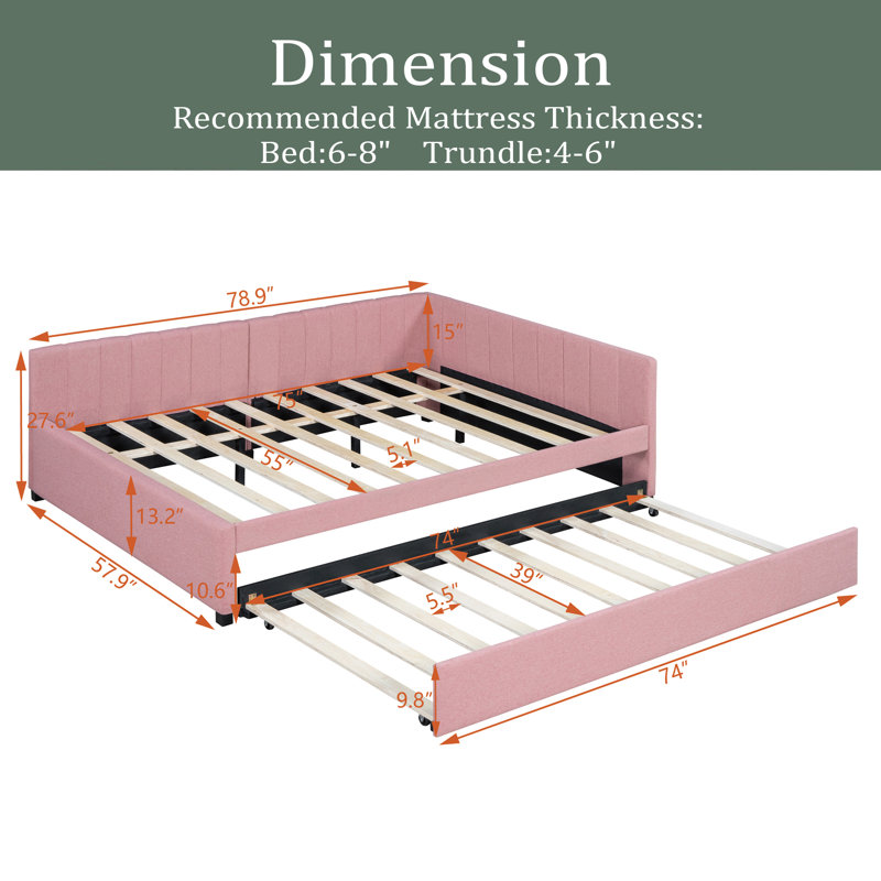 Deisel Upholstered Daybed, Pink