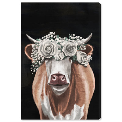 «Animals Gorgeous Floral Cow», impression sur toile