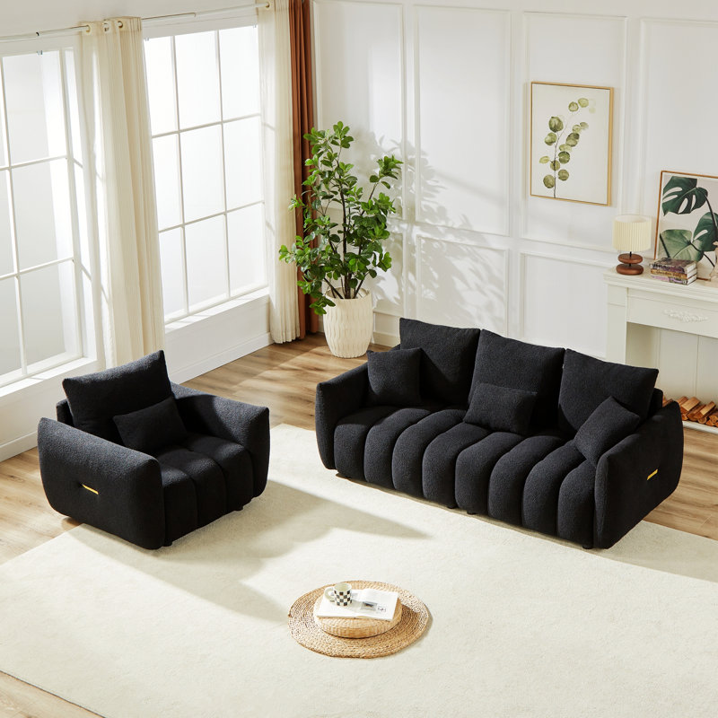 Canapé à structure en bois avec une chaise pour les espaces de vie, Noir