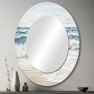 Plage minimalisme paysage III - grand miroir mural ovale sur métal