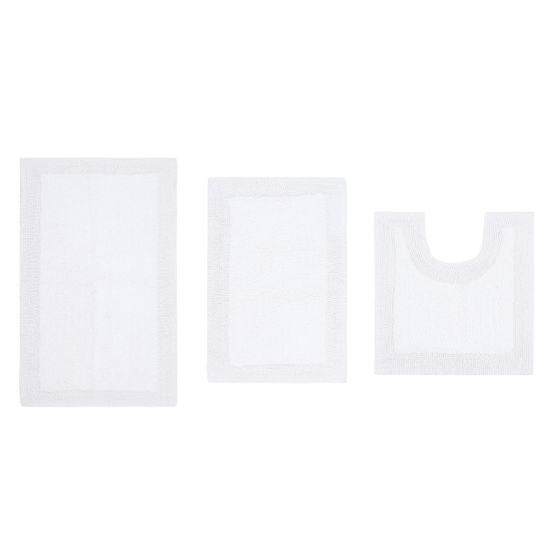 Bruss Luxury 100% Cotton Bath Rug (Set of 3) Reversible, White