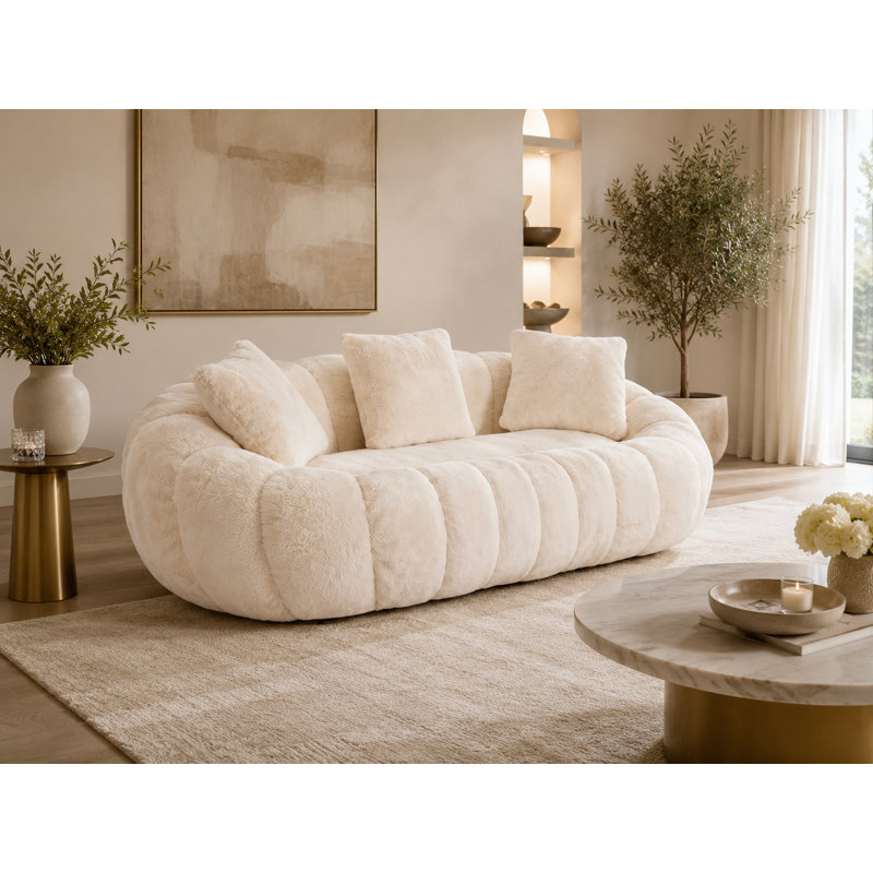 Modern Luxury Loveseat Sofa, Bean Bag Chair, Teddy Velvet Fabric, Loop Pile Fabric, Stylish Seating, Round Armrests, Comfortable Contemporary Seating.(Beige,76 Inch)