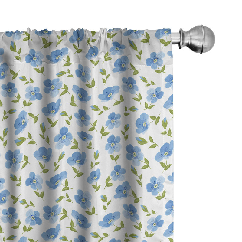Flower Semi-Sheer Rod Pocket Curtain Panels, 28" x 63", Baby Blue