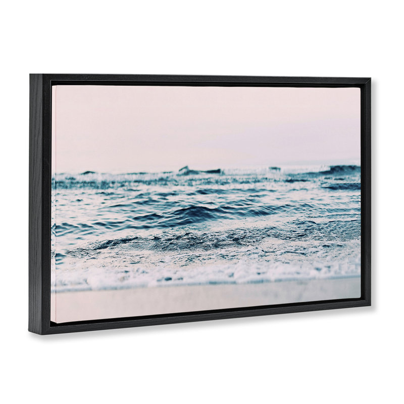 Toile flottante encadrée «Ocean Wave Blush» par Sissi et Seb, Cadre flottant noir de jais, H 21 po x l 31 po