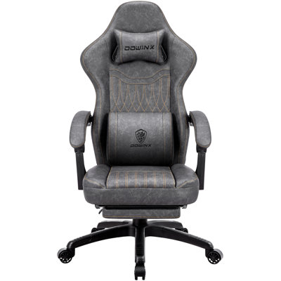 Ergonomic Gaming Chair with Massage Lumbar Support and Footrest — PU Leather Reclining Computer Desk Chair with Pocket Spring Cushion for Adults, Big and Tall Users