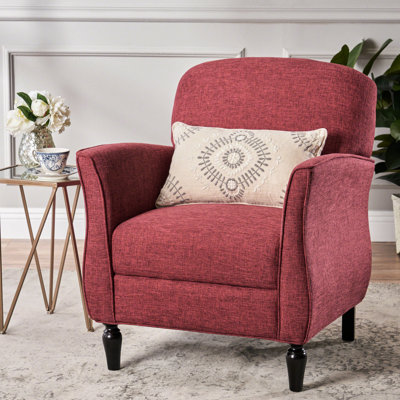 Élégant fauteuil avec revêtement rouge, passepoil moyen, pieds tournés polis et accoudoirs courbés de style rétro, 34,22 po H 27,57 po x P 29,84 po avec tissu doux Hauteur Profondeur Largeur