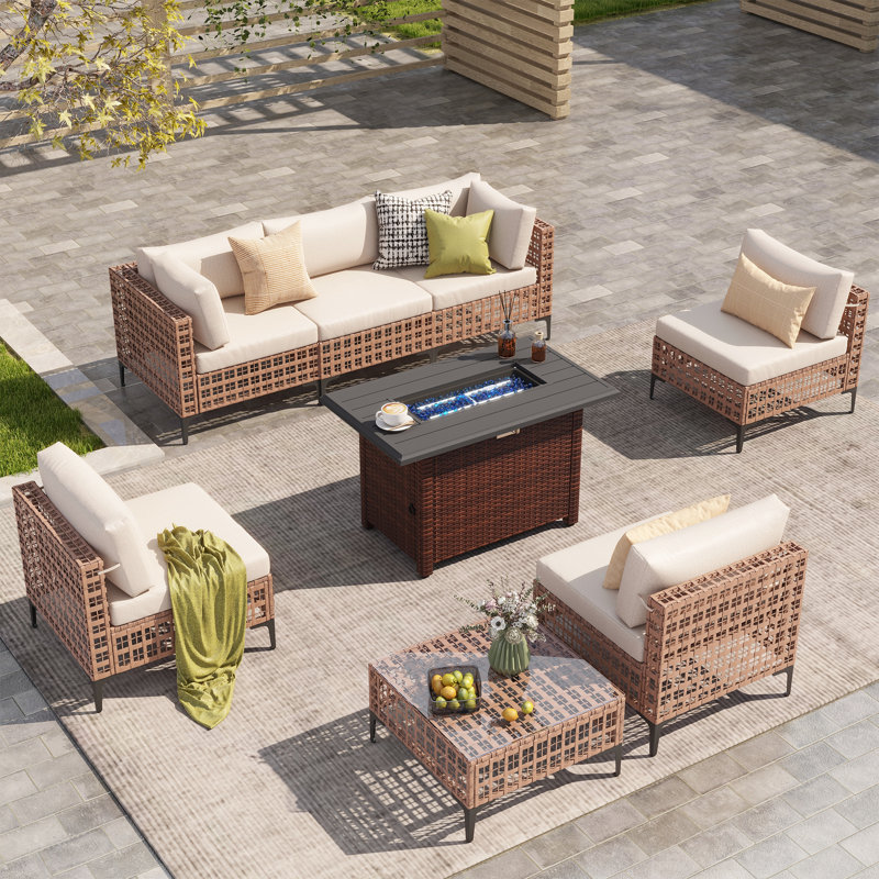 Ensemble de conversation avec coussins pour 6 personnes, Beige, Beige