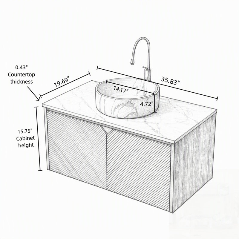 Wall Mounted Single Double Single Vanity Bathroom Vanity With Top, 15.75"H*24"W*19.69"D, Bowl White Stone Vessel