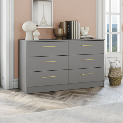 Jolyne 6-Drawer Horizontal Dresser with Gold handles - Modern Bedroom Storage