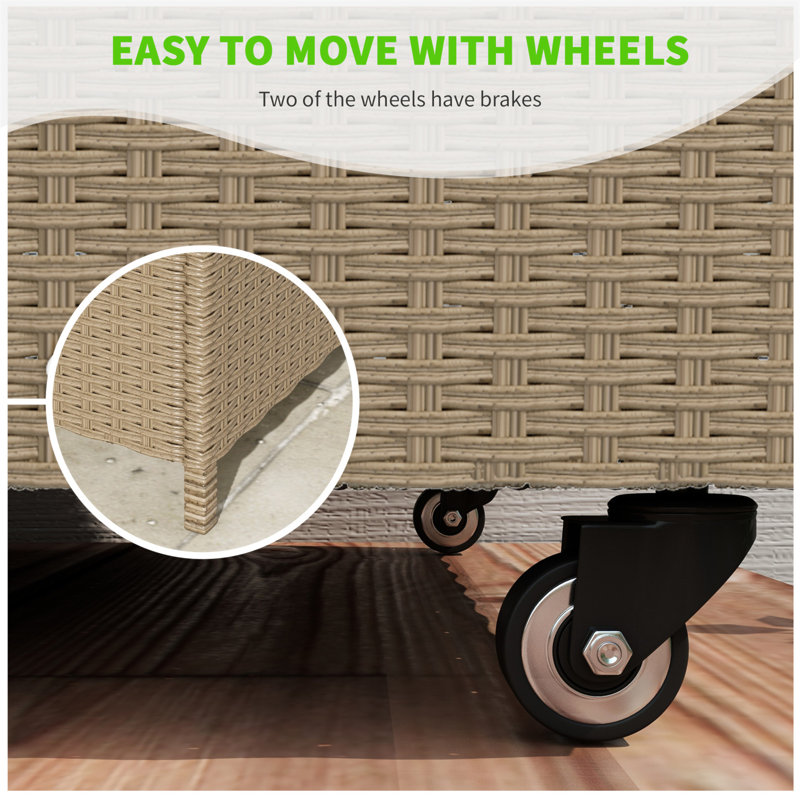 Large Brown Wicker Plastic Deck Box with Wheels