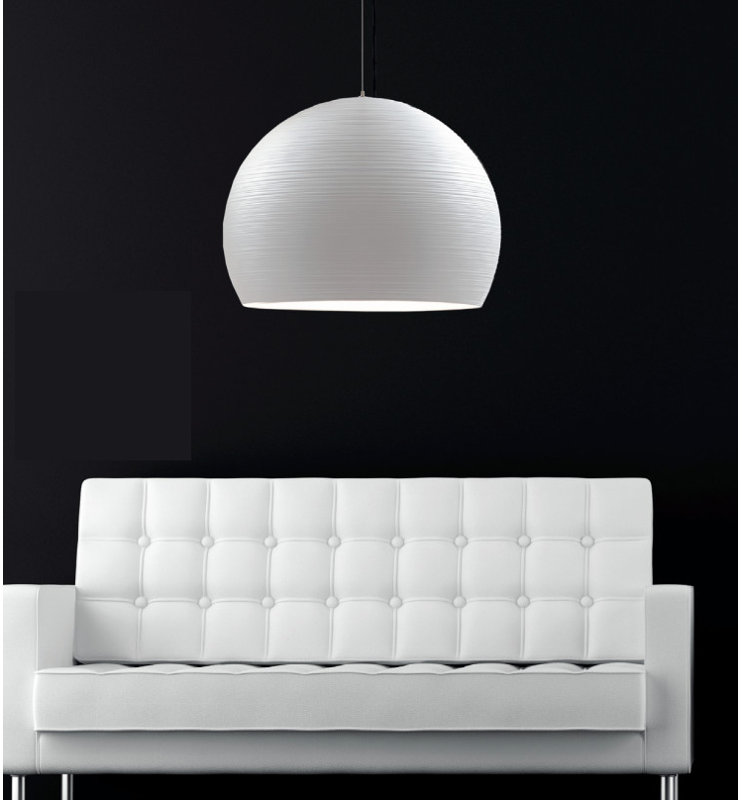 Tyrone Bowl LED Pendant, White lacquer, 150 cm H x 50 cm diameter
