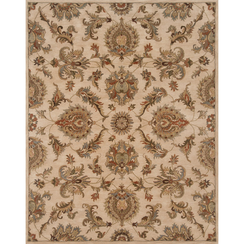 Tapis oriental en laine touffeté à la main beige Hamill, Rectangle 5 pi x 7 pi 6 po