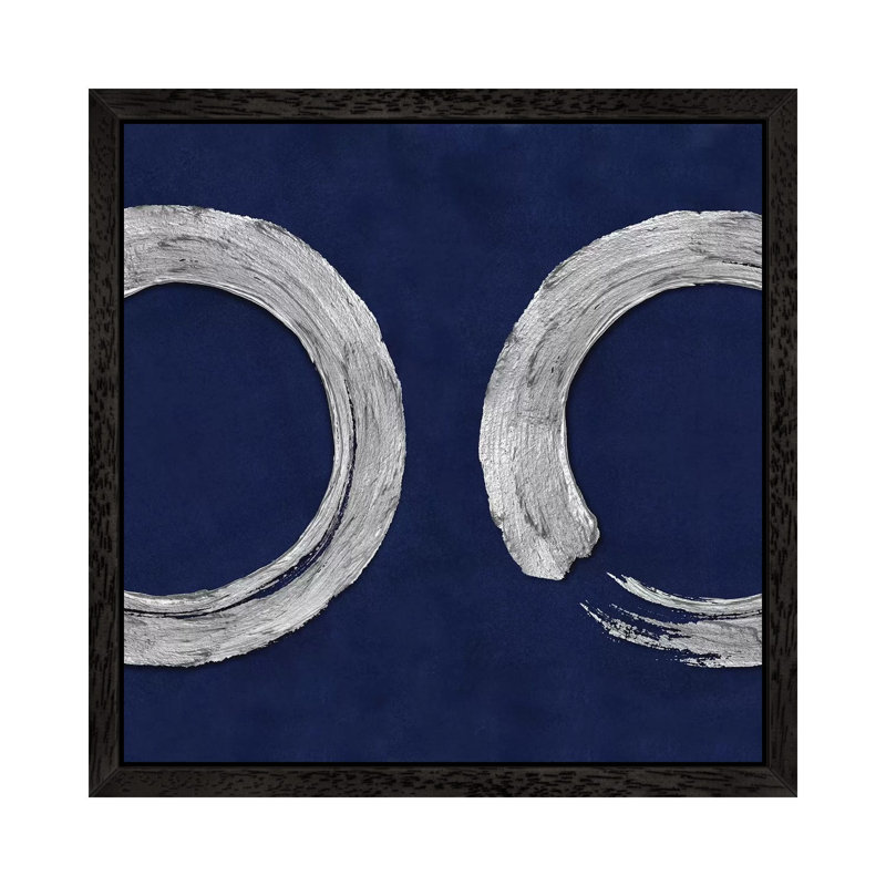Silver Zen Circle On Blue II by Ellie Roberts - Print on Canvas, 45.72 cm H x 45.72 cm W, Black Framed