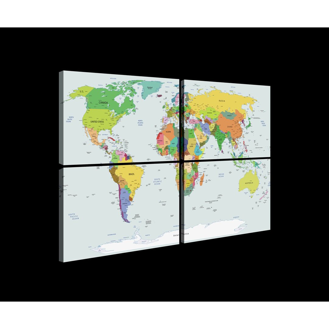 4-tlg. Leinwandbilder-Set Physische Weltkarte