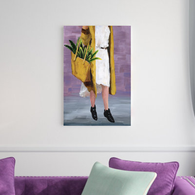 " Woman With Plant In Bag " Painting Print