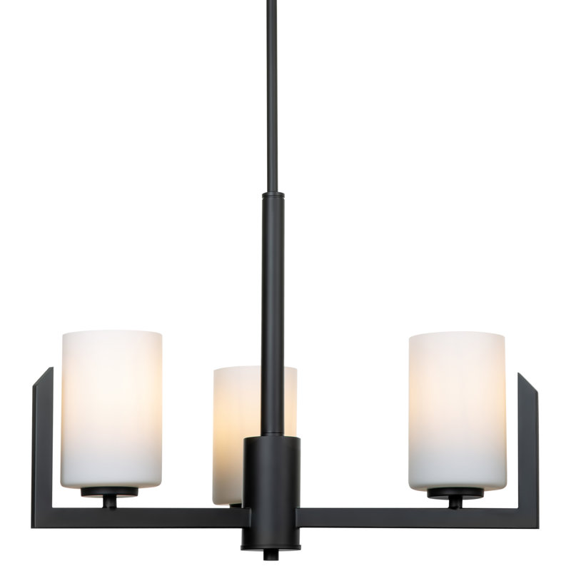 Lustre noir 3 lumières avec abat-jour en verre givré Artemio
