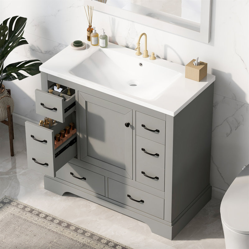 36-Inch Bathroom Vanity With Sink, Six Drawers, Multi-Functional Divider, And Adjustable Shelf For Efficient Storage, Grey