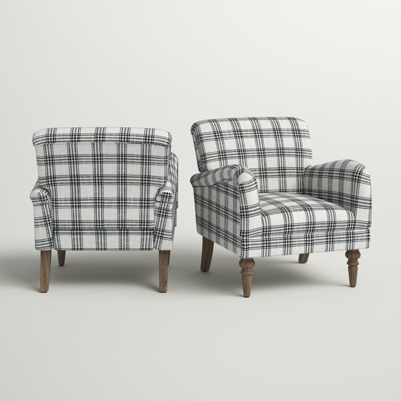 Arching Farmhouse 29.5" Wide Polyester Armchair with Solid Wood Legs, Black