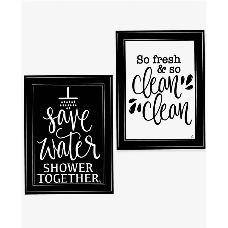 «Clean / Shower Together», vignette 2 pièces par Fearful Made Creations, reproduction encadrée prête à accrocher, cadre noir