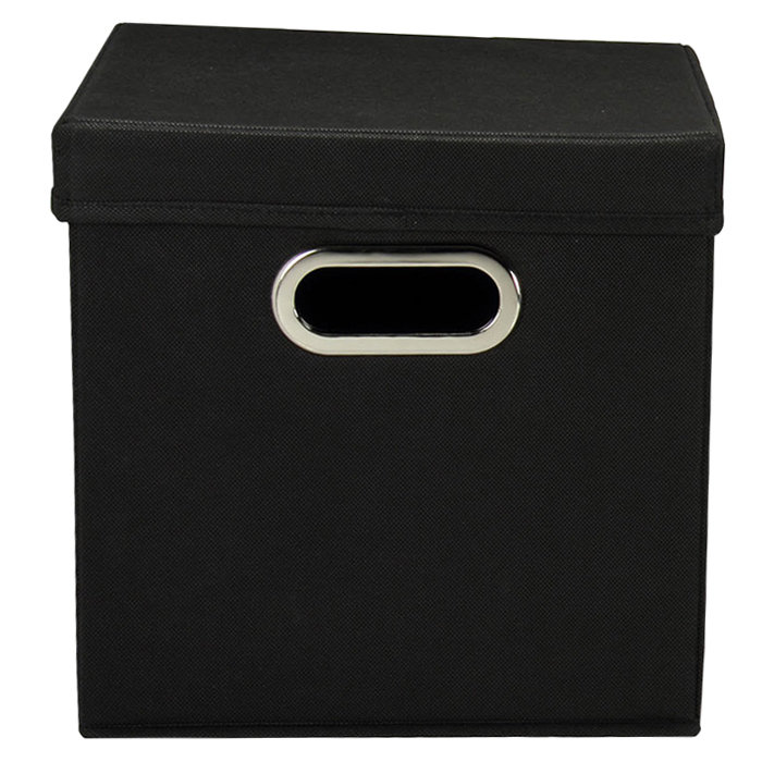 Bacs de rangement avec couvercles et poignées chromées, Noir, noir, noir, noir