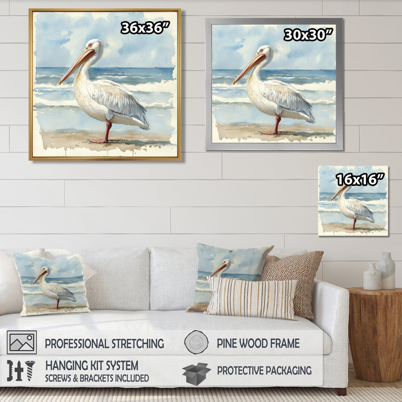 Ayreana Pelican Guardian Of The Shore I - héron, art mural grand, H 16 po x l 16 po, Reproduction encadrée d'une seule photo