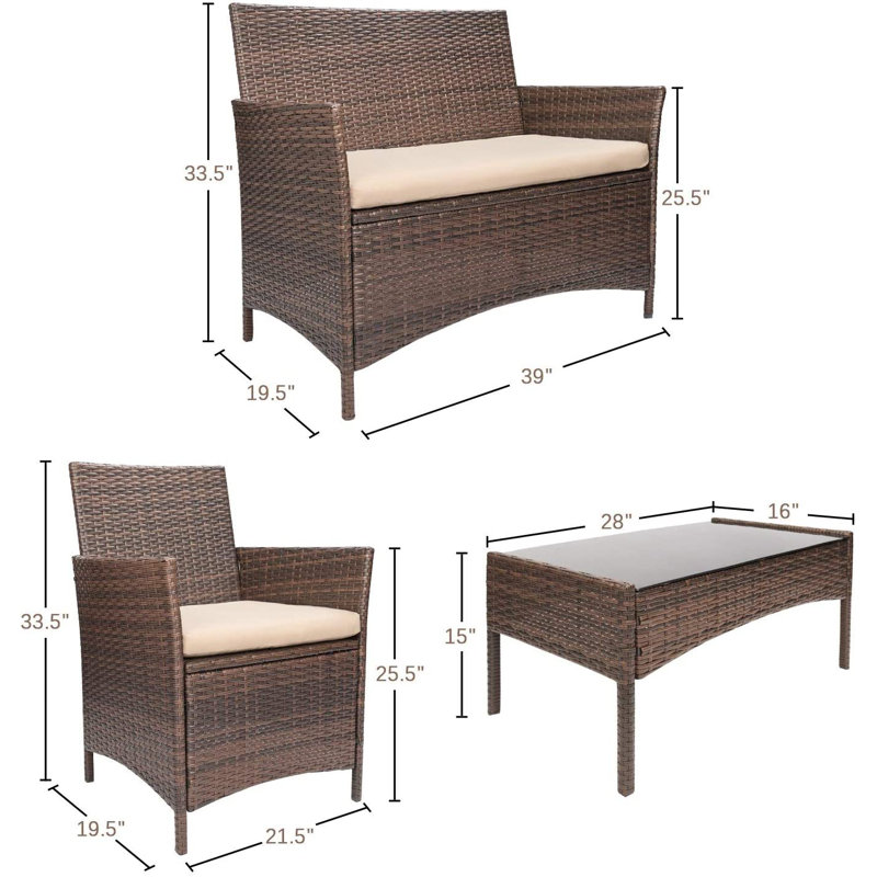 Ensemble de conversation pour patio 4 pièces, Brun