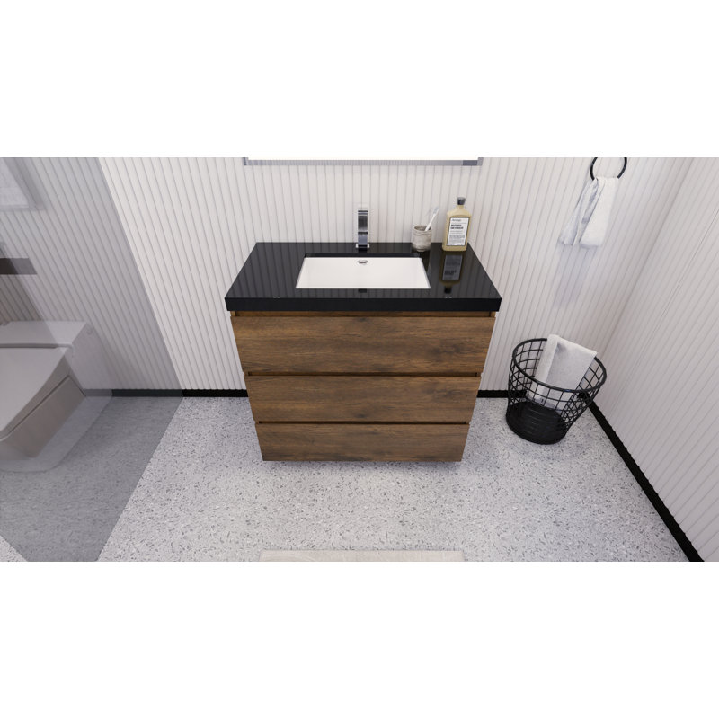 Reyes 35'' Single Bathroom Vanity Base Only, Rosewood