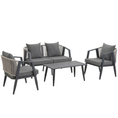 Versatile Outdoor Seating In Iron - 4 For Patio, Garden, Lawn Cushioned Chairs & Practical Table 2 Single Chairs, 1 Double Chair Comfortable Spaces Poolsides