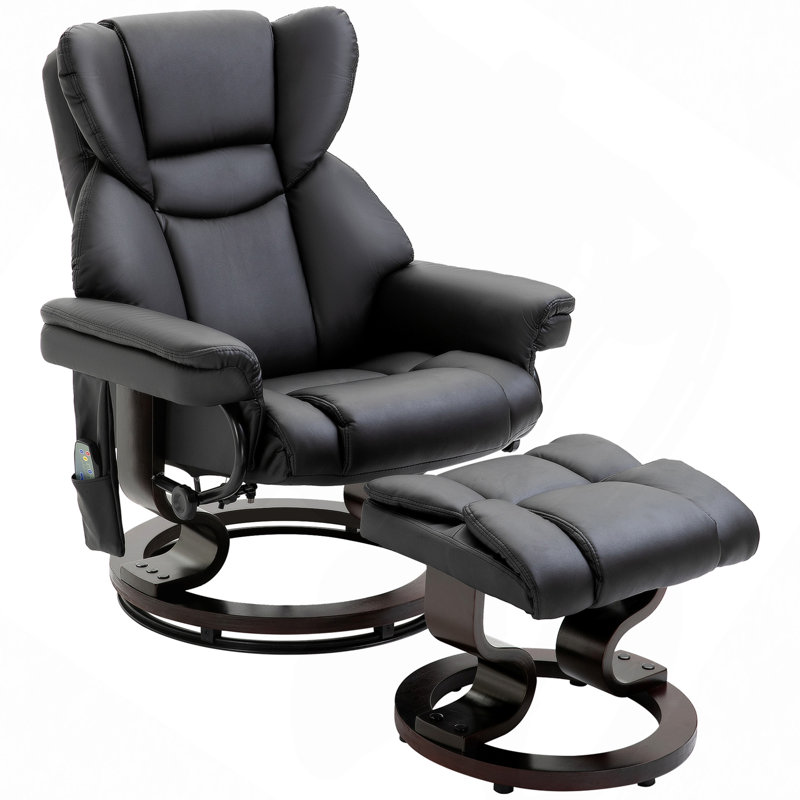 Fauteuil inclinable, fauteuil de massage avec repose-pieds repose-pieds, 10 points de vibration, fauteuil inclinable pivotant à 360 °, fauteuil de salon avec poche latérale et télécommande, noir