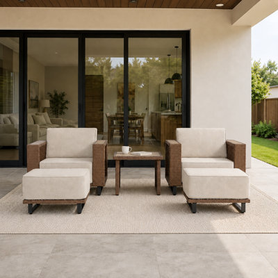 Ensemble de fauteuils d'extérieur en osier 5 pièces avec repose-pieds et table d'appoint