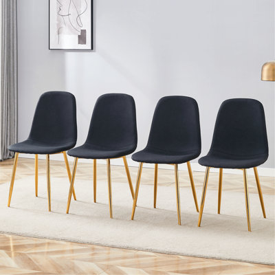 Luxury Simple Chair - Set Of 4 Linen Material High Resilience Dining Chair With Metal Golden Leg.Integral Metal Leg Architecture,Suitable For Various Interior Decoration Styles.