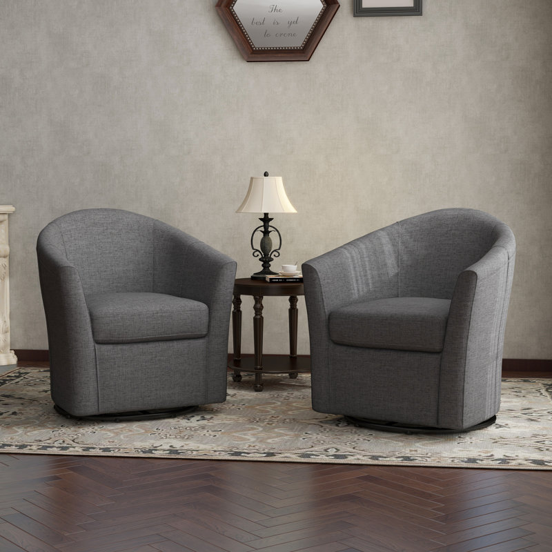 Aunna Upholstered Swivel Barrel Chair, Gray Linen Blend