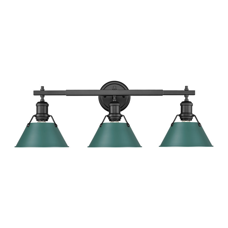 Éclairage pour salle de bain 3 lumières Orwell en bronze champagne brossé avec pin vert, Noir mat