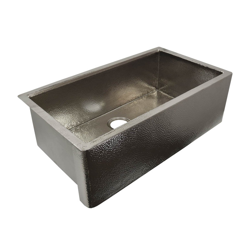 33" Farmhouse Concierge Apron Front Workstation Kitchen Sink in Antique Copper With Cutting Board, Brushed Nickel