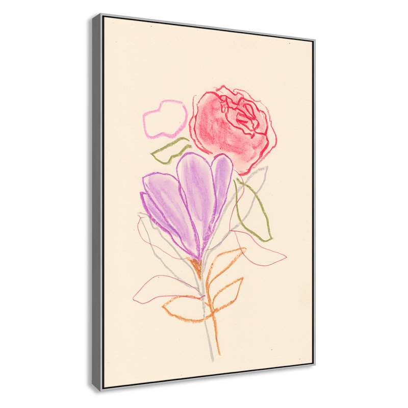 «Simple Floral III» par Bea Dina, Toile argentée avec cadre flottant, Pas de tapis, H 61,5 po x l 41,5 po x P 2 po