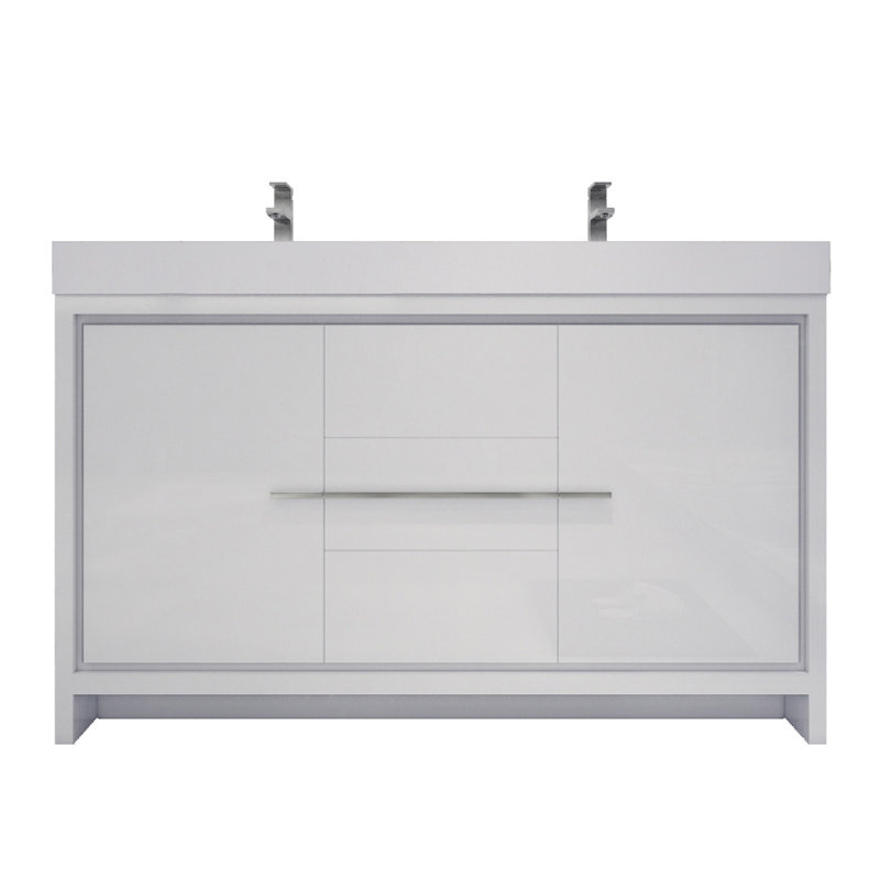 Ensemble de meuble-lavabo double 60 po Nubell, Blanc lustré, Chrome