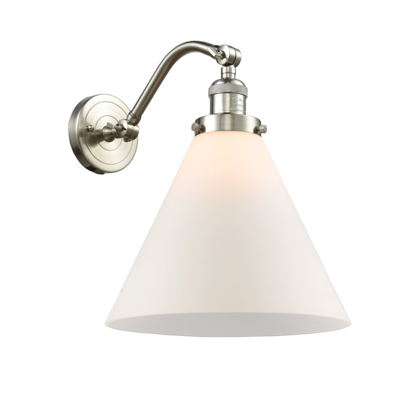 Applique murale 1 lumière Cone, Ampoule incandescente rétro 60 watts, Grainé, Nickel satiné brossé