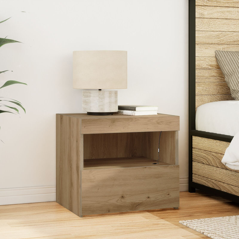 Bedside Cabinet With LED Lights 50X40x45 Cm, Artisan Oak